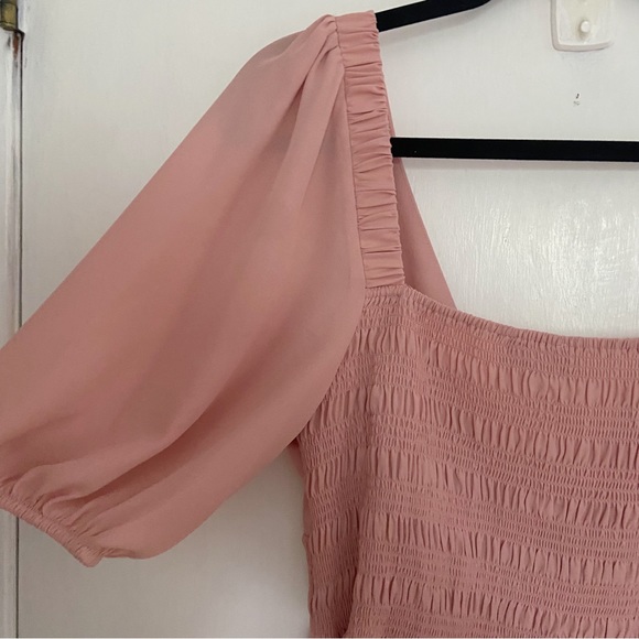 WAYF Blush Pink Puff Sleeve Smocked Peplum Cropped Blouse - Picture 4 of 7